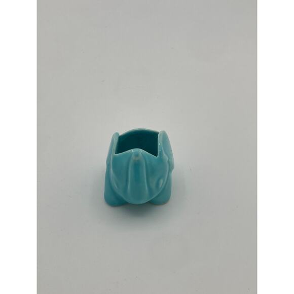 Vintage Aqua Elephant Planter Mini Ceramic Trunk Up Lucky Charm - Picture 2 of 5